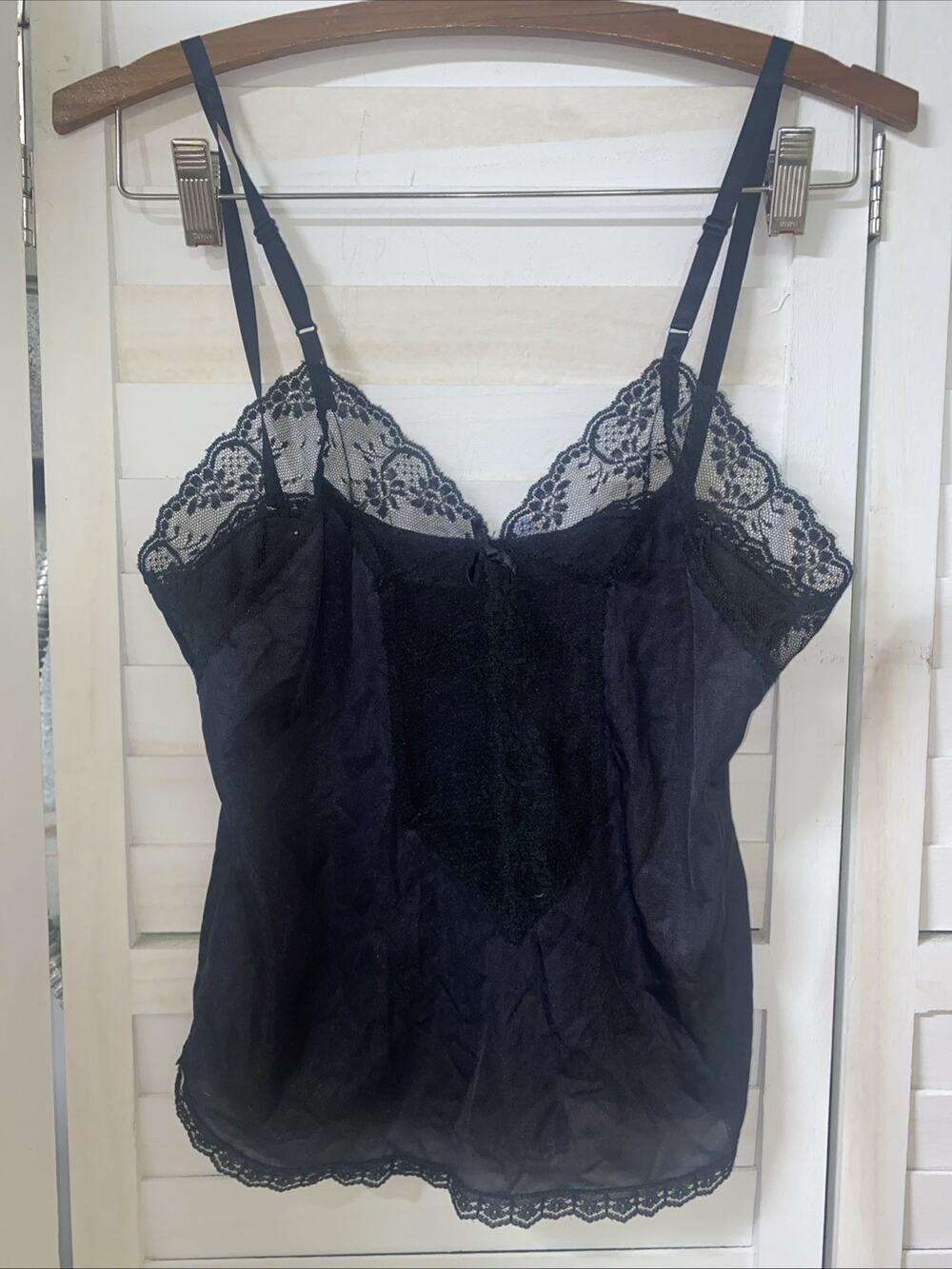 Vintage Mel-Lin Black Camisole Half Slip Nylon Lace Size Small USA Made